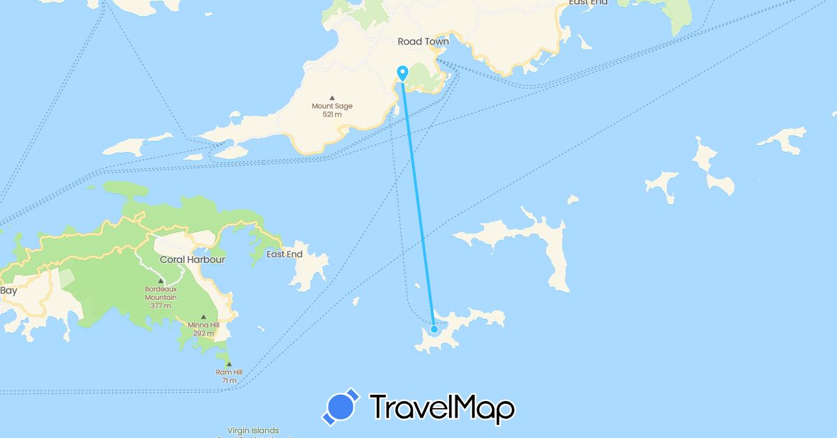 TravelMap itinerary: driving, boat in British Virgin Islands (North America)
